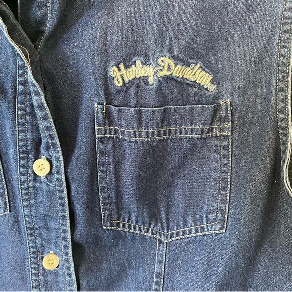Harley-Davidson Denim Sleeveless Button-Up Top Size Large - Picture 3 of 5